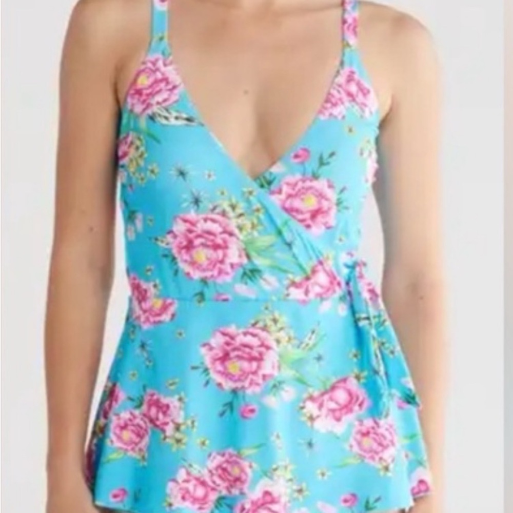 Betsey Johnson Pink Floral Blue Swimsuit